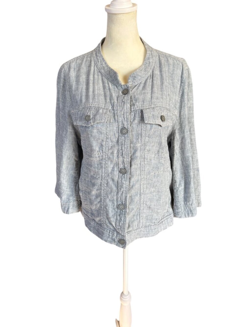 Loft women's gray wide 3/4 sleeve button down lightweight jacket size large